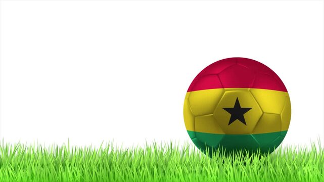 GHANA Flag Soccer Ball Rolling on Green Grass Animation with Copy Space
