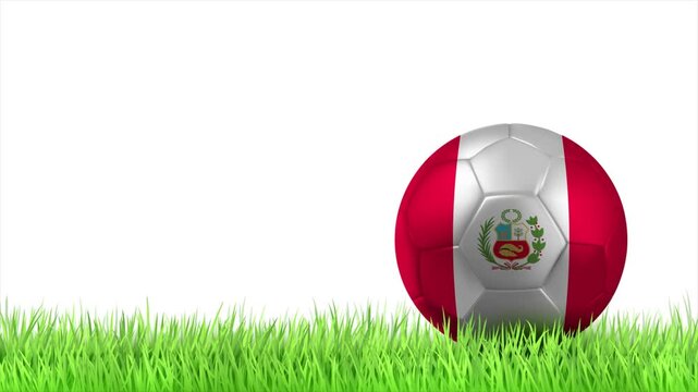 Peru Flag Soccer Ball Rolling on Green Grass Animation with Copy Space