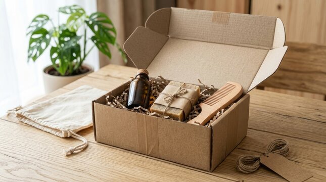 Eco-friendly product unboxing experience with natural packaging materials.