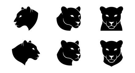 Black Panther Head Icons, Wild Cat Silhouettes, Feline Vector Graphics, Majestic Animal Portraits © Sohag