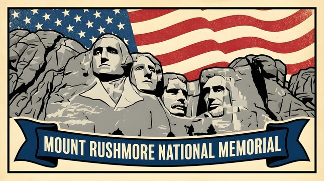 Mount rushmore national memorial with american flag illustration USA Independence day