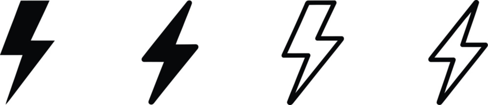 Lightning icon set featuring electric power, energy symbols, and voltage signs for technology designs.