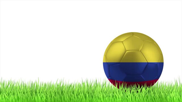 COLOMBIA Flag Soccer Ball Rolling on Green Grass Animation with Copy Space