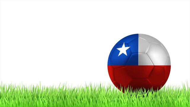 CHILE Flag Soccer Ball Rolling on Green Grass Animation with Copy Space