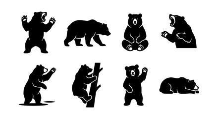 Bear Silhouettes Vector Set: Diverse Poses of Wild Animals, Graphic Icons for Nature and Wildlife Themes © Fatima