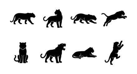 Black Panther Silhouettes Set: Dynamic Poses, Wild Cat Vector Icons for Wildlife and Nature Designs © Fatima