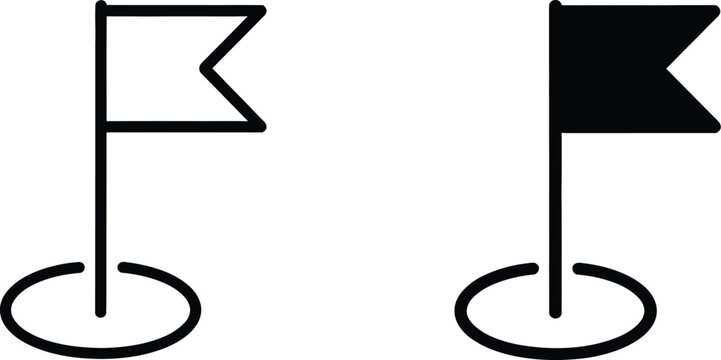 Location flag marker icon set featuring destination and goal symbols in outline and solid styles.