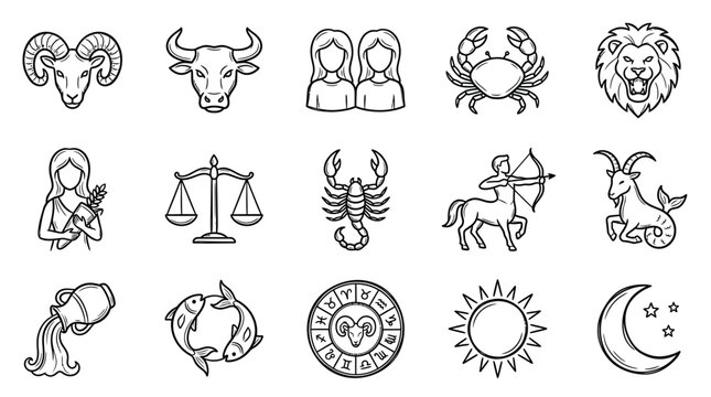 Zodiac signs and symbols icons.
