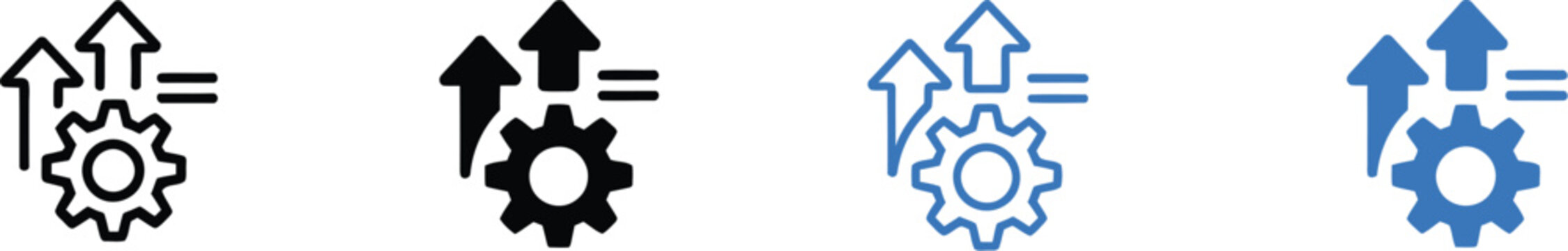 Process optimization gear growth icon featuring workflow improvement and business efficiency concepts in multiple styles.