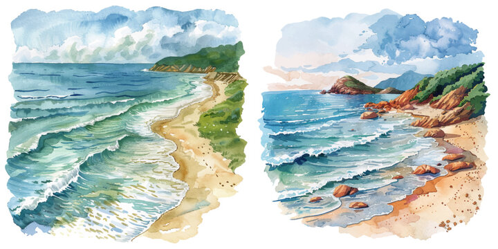 seascape watercolor vector illustration