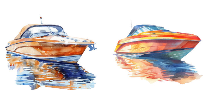 speed boat watercolor vector illustration