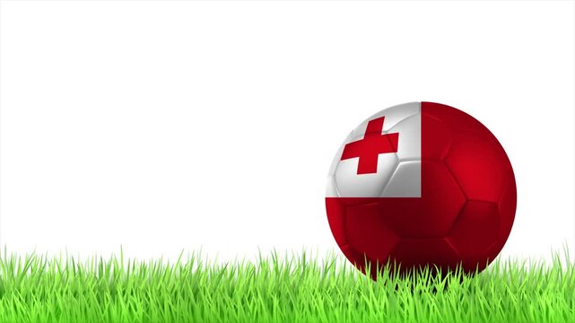 TONGA Flag Soccer Ball Rolling on Green Grass Animation with Copy Space