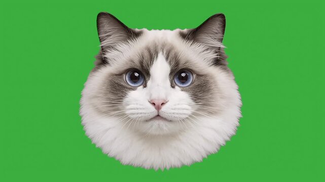 Background animation of cute cat head talking and meowing on green screen background