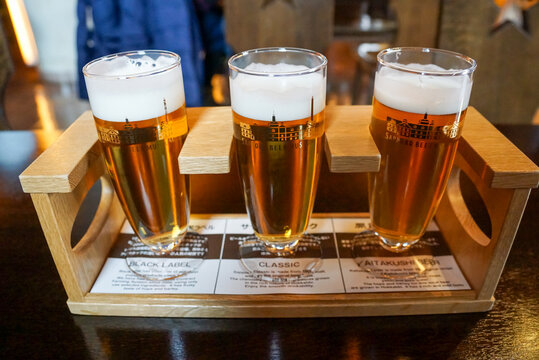 Beer tasting flight at Sapporo Beer Museum