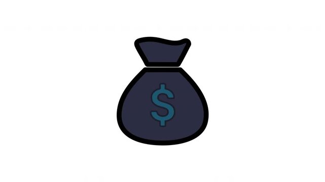 Simple money bag icon with a stack of coins and dollar sign 4k