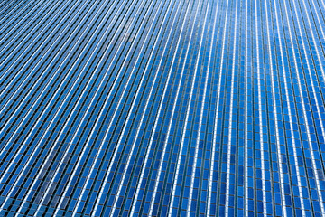 Fototapeta premium Large Floating Solar Farm on Inland Lake, Aerial View