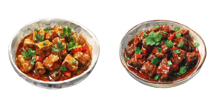 spiced meat dish watercolor vector illustration