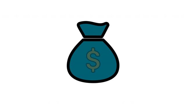 Minimalist money bag icon and stack of coins animation 4k