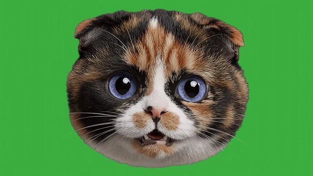 Background animation of cute cat head talking and meowing on green screen background