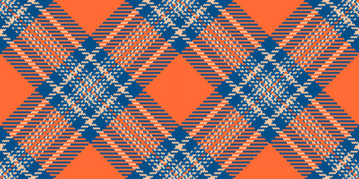 Slim tartan check background, glamour pattern textile vector. Diwali plaid fabric seamless texture in orange and cyan colors.