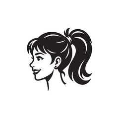 Smiling Woman Profile Portrait with Ponytail Hairstyle Vector Line Art © Dekart