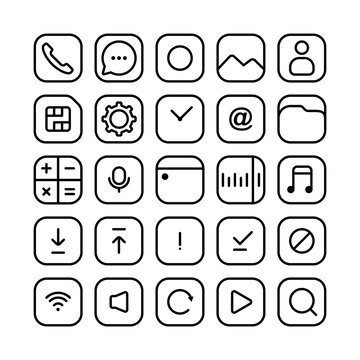 Black Outlined Squircle App Icons Pack for Phone Interface Design