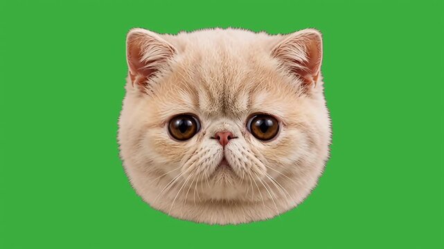 Background animation of cute cat head talking and meowing on green screen background