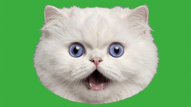 Background animation of cute cat head talking and meowing on green screen background