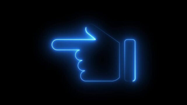 Glowing neon hand pointer animation, blue digital finger gesture sign for ui and directional