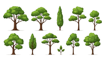 Fototapeta premium Collection of cartoon trees with various shapes and sizes