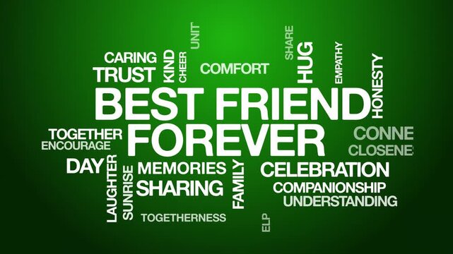 Best friends forever BFF concept Animated Tag Word Cloud kinetic typography, Text Design Animation typography seamless loop video motion graphics Intro Wordart arrangement green background bg backdrop
