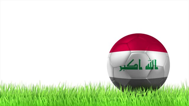 IRAQ Flag Soccer Ball Rolling on Green Grass Animation with Copy Space