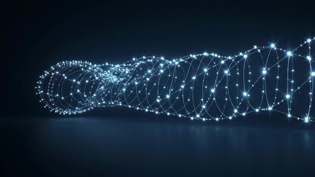Abstract rotating dna helix made of glowing nodes and lines, a representation of digital genetic engineering, biotechnology, and futuristic scientific research in nanotechnology