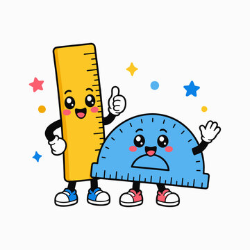 Cute Ruler and Protractor Mascot Duo