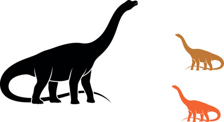 Dinosaur silhouette illustrations black and orange brontosaurus animal shapes © SALMAAKTER