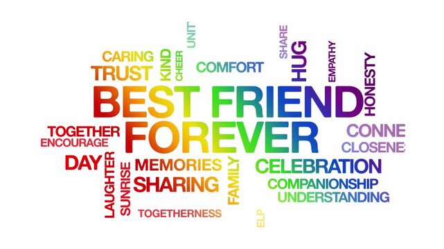 Best friend forever BFF concept Animated Tag Word Cloud kinetic typography, Text Design Animation typography seamless loop video motion graphics Intro Wordart arrangement rainbow type on white backgro