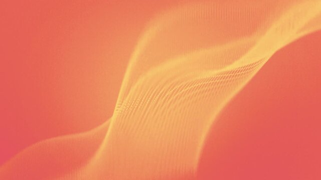 Abstract background with a flowing wave of particles, digital data flow, dynamic motion, orange and yellow gradient, modern technology concept, 3d render