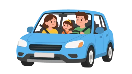 Fotobehang Auto Happy family riding together in a blue car illustration  © Mark