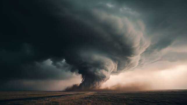 Massive Rotating Supercell Storm Over Open Prairie Landscape