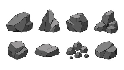 Set of low poly gray rock and boulder formations © Mark