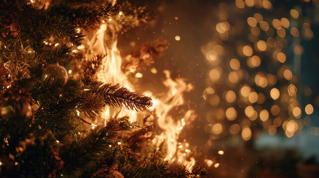 Christmas Tree Engulfed in Flames Creating Dangerous Holiday Fire