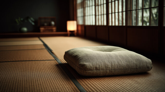 Japanese Tatami Room With Zabuton Floor Cushion
