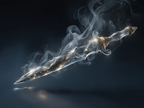 Fantasy Glass Blade With Magical Energy And Swirling Mist