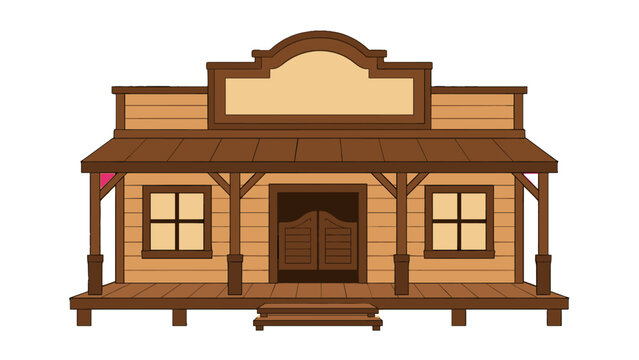 Cartoon wooden western saloon building facade illustration