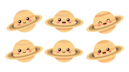 Cute cartoon Saturn planet set with different expressions © Mark