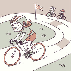 Naklejka premium Young Child Competing in a Bike Race Wearing a Helmet and Showing Determined Spirit