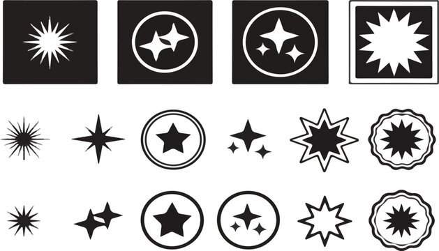 Star icon set AI logo. Artificial intelligence sparkling symbols. Shiny magic glitter starburst round and square signs for logo, app design. Modern smart assistant icons elements. Vector ... See