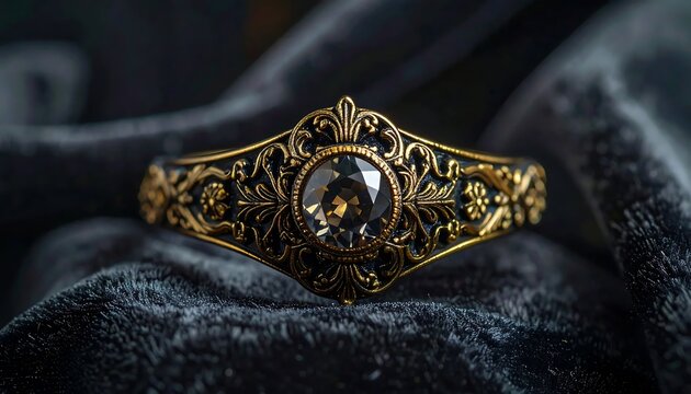 Intricate gold ring with detailed engraving.