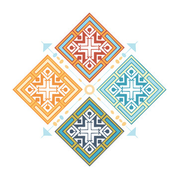 Geometric batik pattern with blue and orange