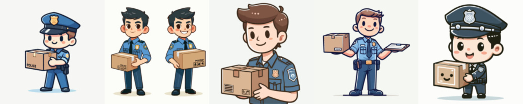 set of vectors of police lifting cardboard